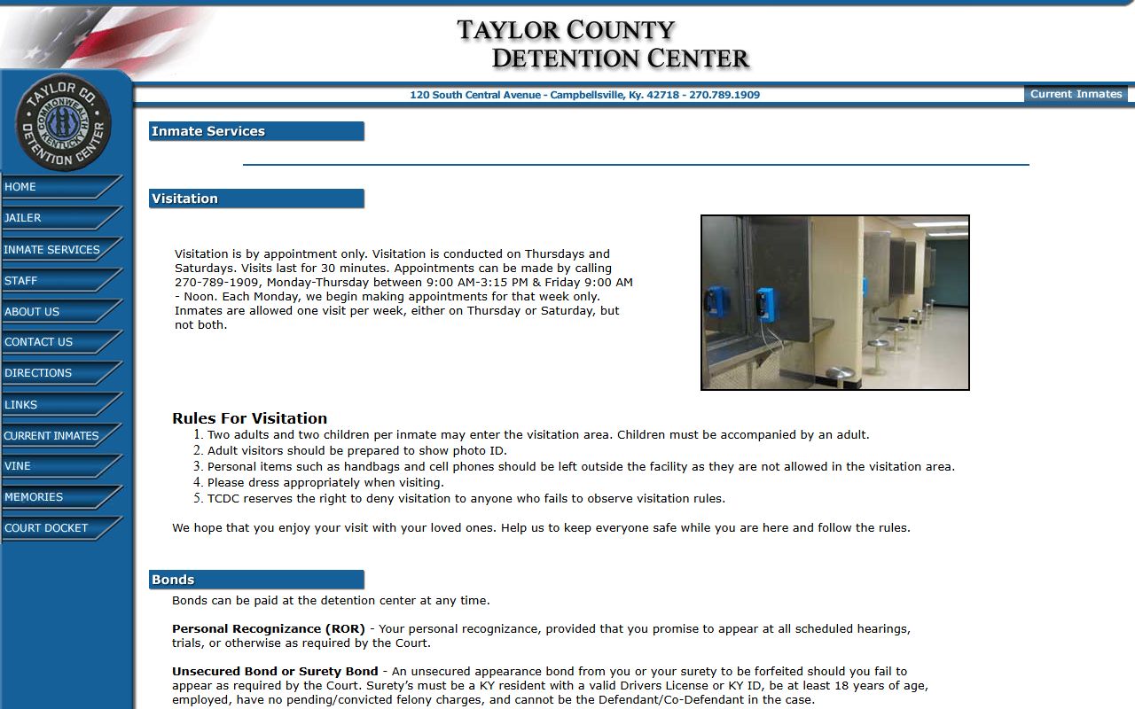 Taylor County Detention Center inmate services visitation mail money rules