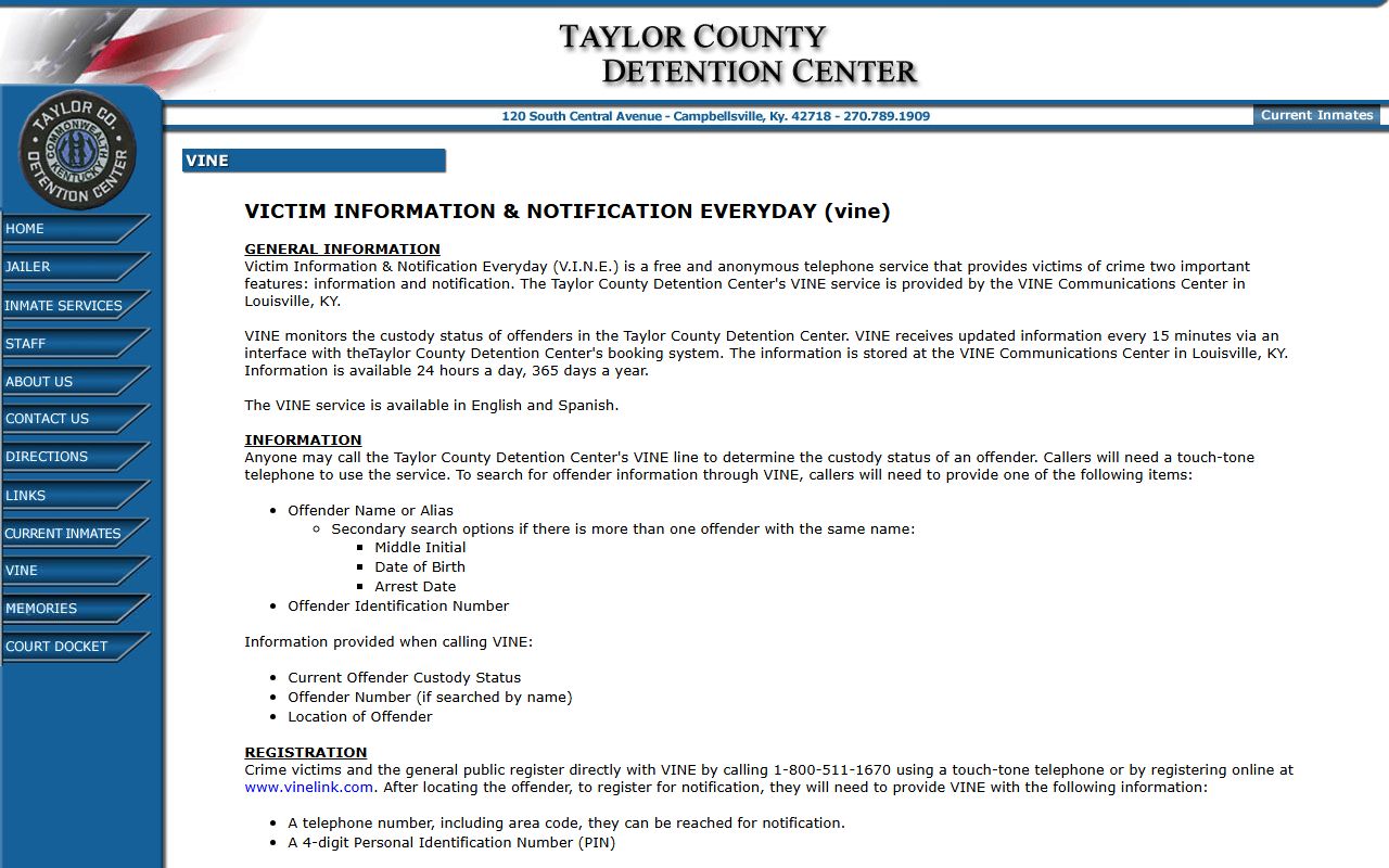 Taylor County jail mugshots VINE custody status information